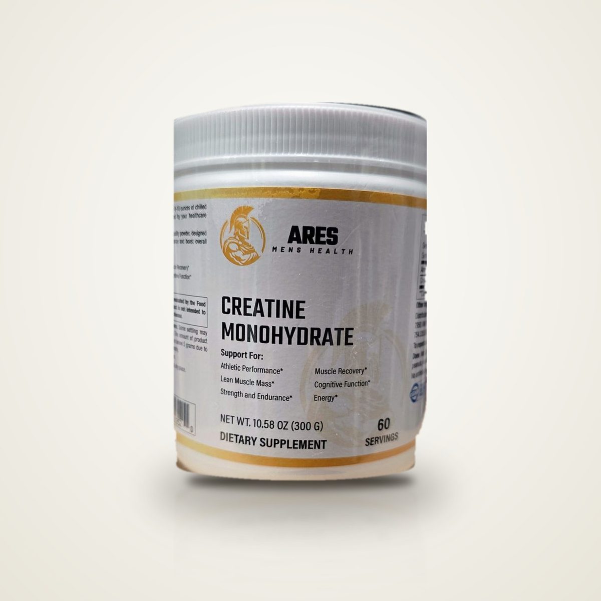 Ares Men's Health Creatine Monohydrate, 300g jar, front label showing 60 servings